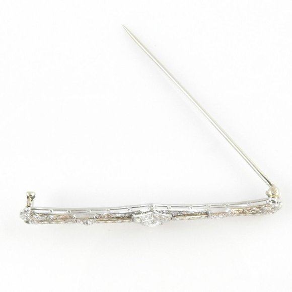 Vintage 14 Karat White Gold and Diamond Bar Pin - Picture 8 of 9